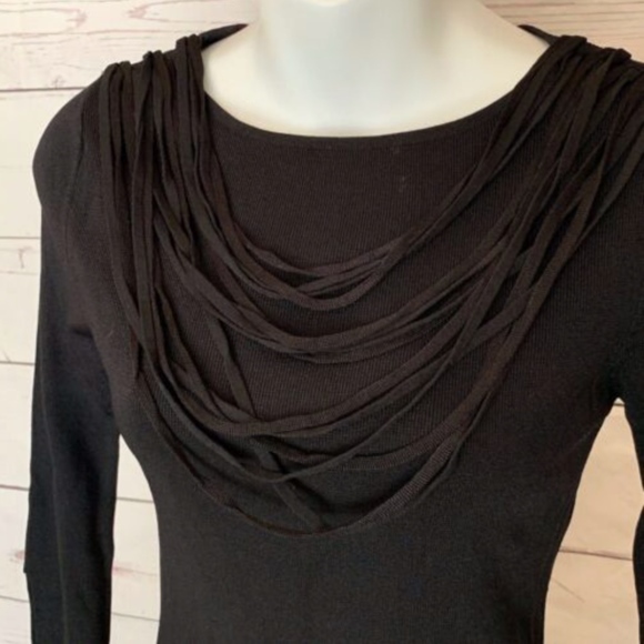 RERY Strappy Neck Rib Knit Top Split Cuff Black - Picture 2 of 8